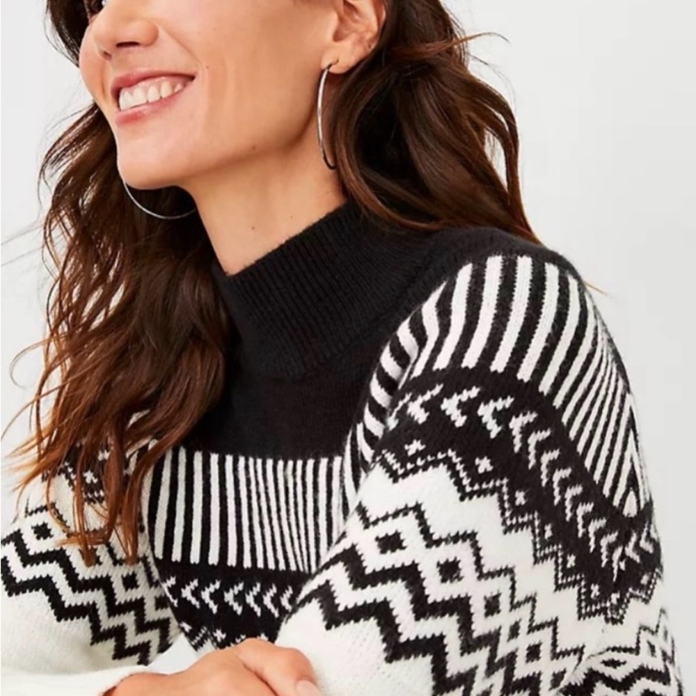 NTW Fair Isle Pattern Black and White Patterned Women's Sweater